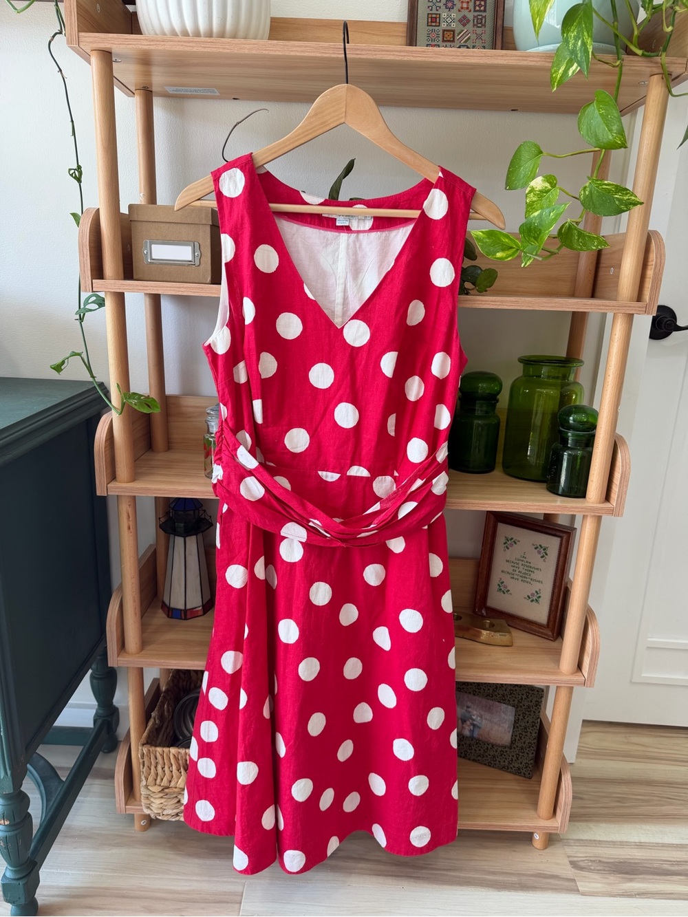 Boden Red White Polka Dot Midi Dress Size 8 Medium